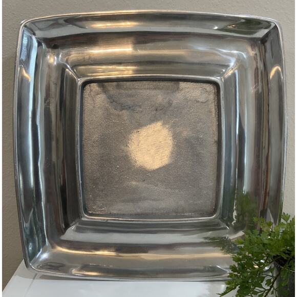 POTTERY BARN BARONA Polished Aluminum Cheese Cracker Square Silver TRAY PLATTER - Picture 1 of 10